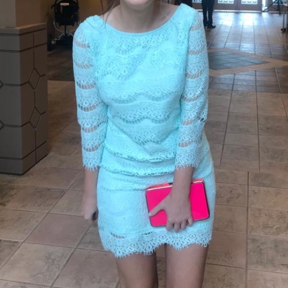 PRIMARK Mint Lace Dress with 3/4 sleeves, size UK10 - Picture 2 of 2